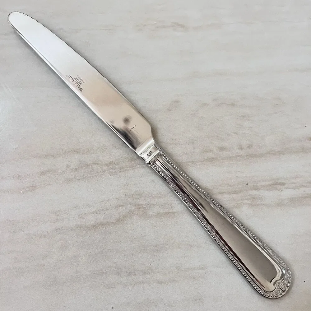 5pc WALLACE Newcastle Dinner Knife 9 1/2” Stainless Glossy Bead Outline RoundTip